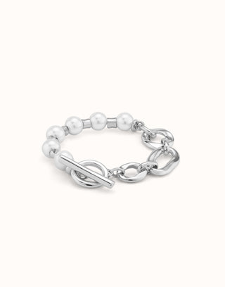 Uno de 50 Pearl & Match bracelet, pearl beads and link chain halves joined by a T-bar clasp