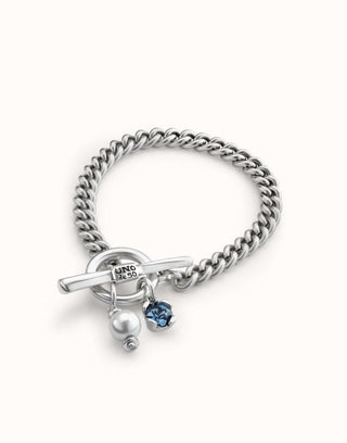 Unode50 Expearltional Blue Crystal & Pearl T-Bar Bracelet