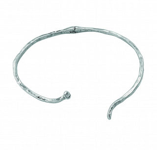 Silver collar necklace shaped like a nail wrapping around the neck