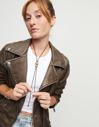 Unode50 Ser Intrepida Long Leather Beaded Necklace