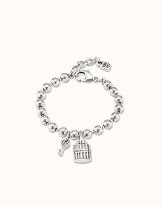 Uno de 50 Silver Key bracelet with ball beads and key and padlock charms