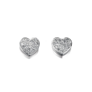 Silver Pave CZ Heart Stud Earrings