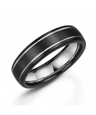 Zedd Zirconium 6mm Patterned Ring | Black Wedding Rings 