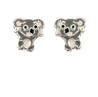 Silver Enamel Koala Stud Earrings | Animal Children's Earrings