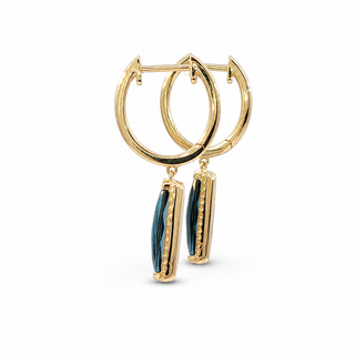 9ct Yellow Gold London Blue Topaz Diamond Halo Drop Earrings