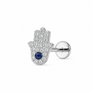 Silver CZ Hamsa Cartilage Stud