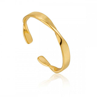 Gold open cuff ring on a white background