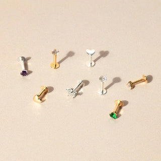 Silver Amethyst Cubic Zirconia Labret Stud