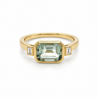 9ct Yellow Gold Green Amethyst Baguette Diamond Ring