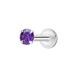 Silver Amethyst Cubic Zirconia Labret Stud