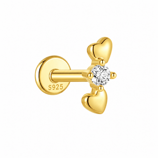 Gold Plated Silver CZ Heart Trio Labret Cartilage Stud