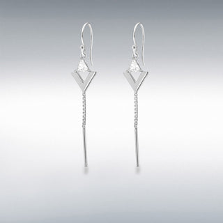 Silver Triangle CZ Chain Drop Earrings