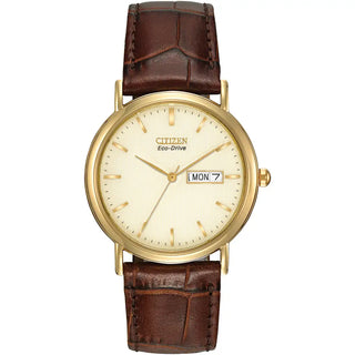 Citizen Eco-Drive Gold Tone Brown Leather Watch