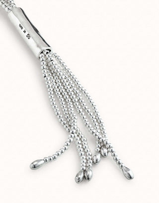Uno de 50 Jellyfish necklace worn, showing the whip-style drape