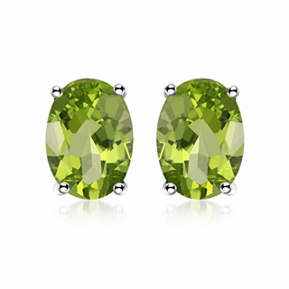Silver 7x5mm Oval Peridot Stud Earrings