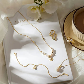 Ania Haie Gold Plated Silver Pearl Interlock Hoop Earrings