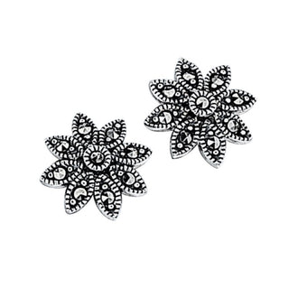 Silver Marcasite Flower Stud Earrings | Marcasite Jewellery
