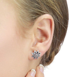 Silver Marcasite Flower Stud Earrings | Marcasite Jewellery