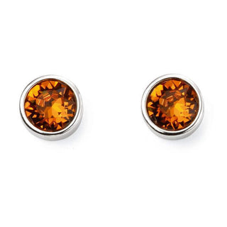 Silver November Birthstone Earrings | Orange Crystal Stud Earrings