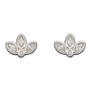 Silver CZ Lotus Flower Stud Earrings