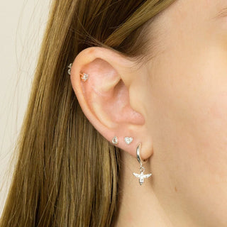 Silver CZ Heart Stud Earrings
