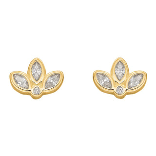 Gold Plated Silver CZ Lotus Flower Stud Earrings