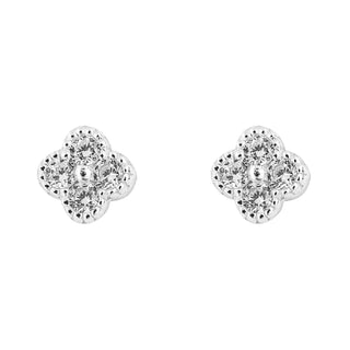 Silver CZ Flower Stud Earrings