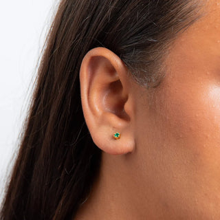 Gold Plated Silver 6-Claw Green CZ Stud Earrings