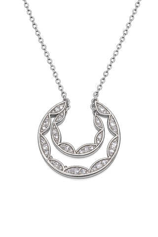 Silver Large CZ Lace Hoop Long Necklace