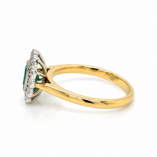 18ct Yellow Gold Emerald & Diamond Halo Cluster Ring