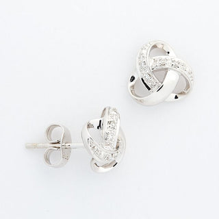 9ct White Gold Diamond Set Knot Stud Earrings