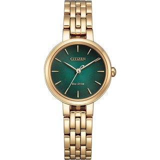 Ladies Green Dial Gold Plated Silhouette Bracelet Watch