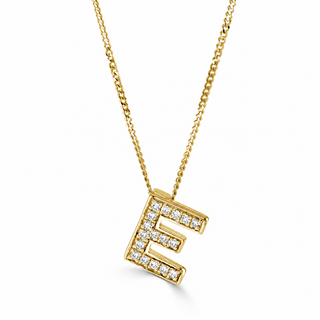 9ct Yellow Gold Diamond Set Initial E Necklace
