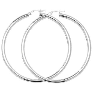 Silver 50mm Rounded Hoop Earrings