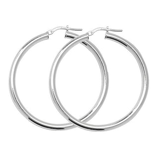 Silver 35mm Rounded Hoop Earrings