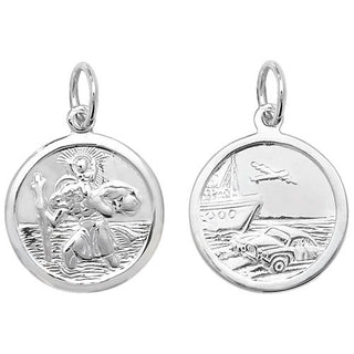 Silver Round Double Sided St Christopher Pendant