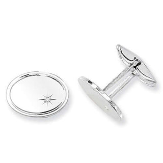 Silver Oval Diamond Set Cufflink