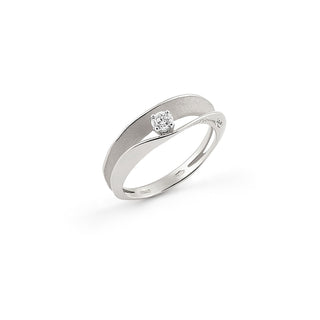 Silver ring with a diamond on a white background
