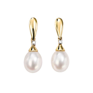 9ct Yellow Gold Pearl & Diamond Drop Earrings | Freshwater Pearl Drops