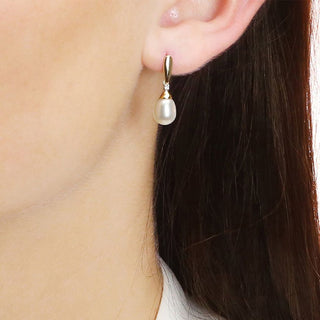 9ct Yellow Gold Pearl & Diamond Drop Earrings | Freshwater Pearl Drops