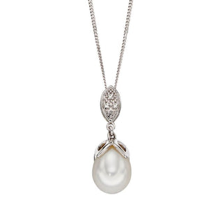 9ct White Gold Diamond & Pearl Pendant