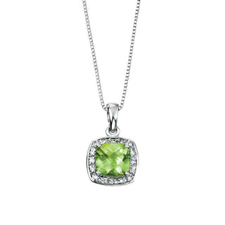 9ct White Gold Diamond and Peridot Pendant