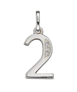 Silver CZ Art Deco Number '2' Pendant