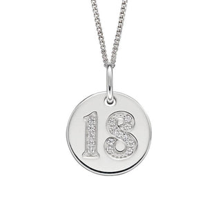 Silver CZ '18' Disc Pendant