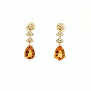 9ct Gold Pear Citrine & Diamond Kite Drop Earrings