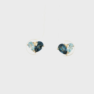 9ct Yellow Gold Blue Topaz Toi et Moi Stud Earrings