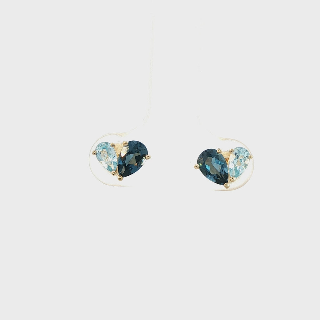 9ct Yellow Gold Blue Topaz Toi et Moi Stud Earrings