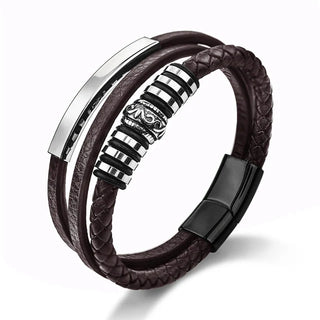 Black Rhodium Stainless Steel Viking Bar and Leather Multi-Strand Bracelet
