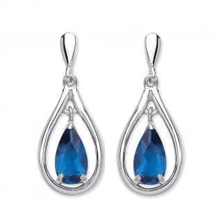 Silver Blue Pear-shaped Crystal Drop Earrings