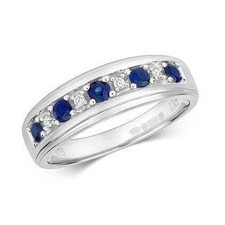 9ct White Gold Sapphire & Diamond Half Eternity